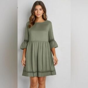 VALENTINA Naldi chic Olive‎ midi  Sleeve Dress